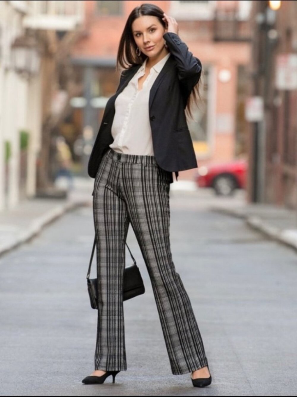 New Betabrand Textured Plaid Bootcut Classic Dress Pant Yoga Pants Medium